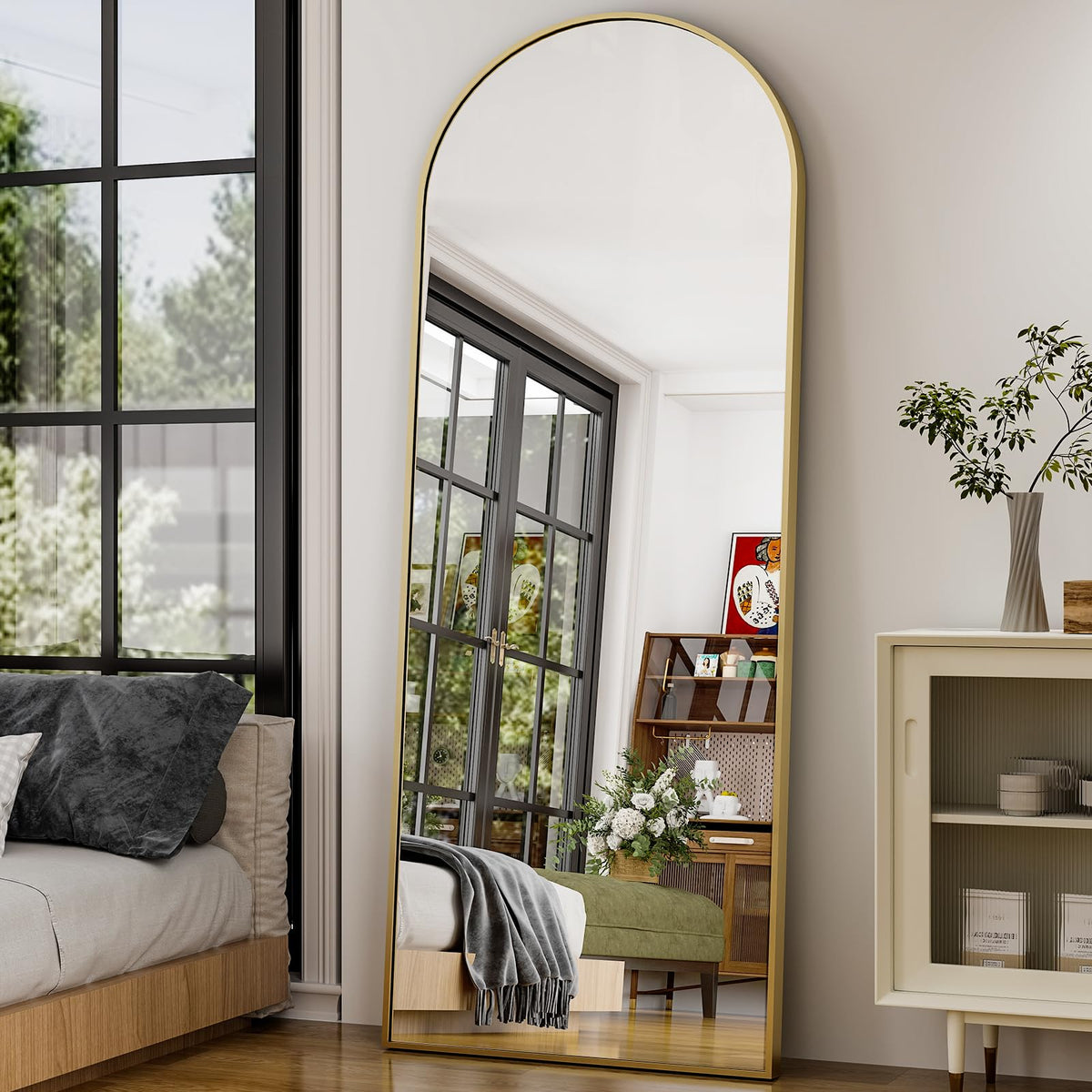 GLSLAND 30x71 Arched Full Length Mirror, Large Full Body Floor Mirror, Gold