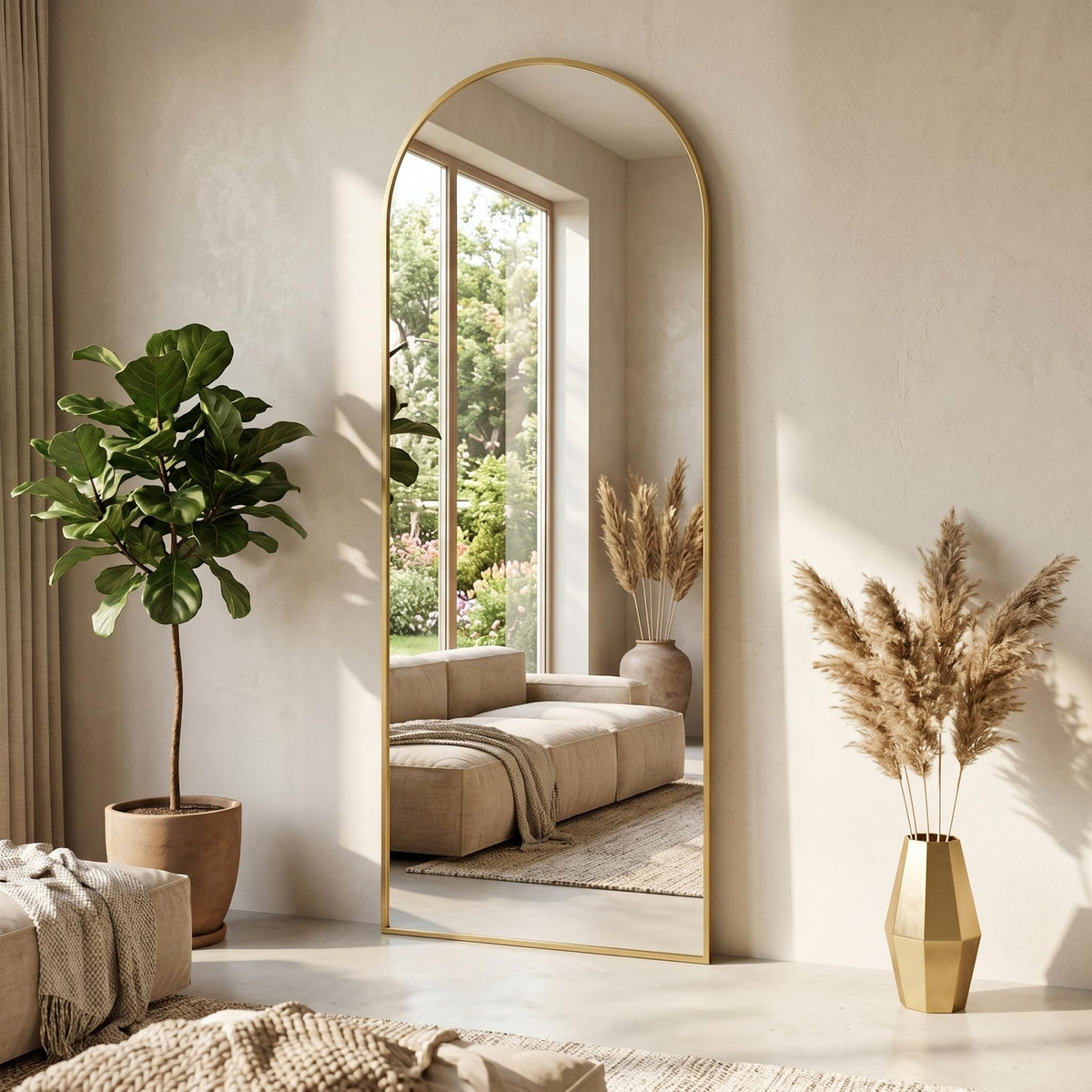 81"×41" Floor Mirror Full Length Arched Full Length Mirror Gold