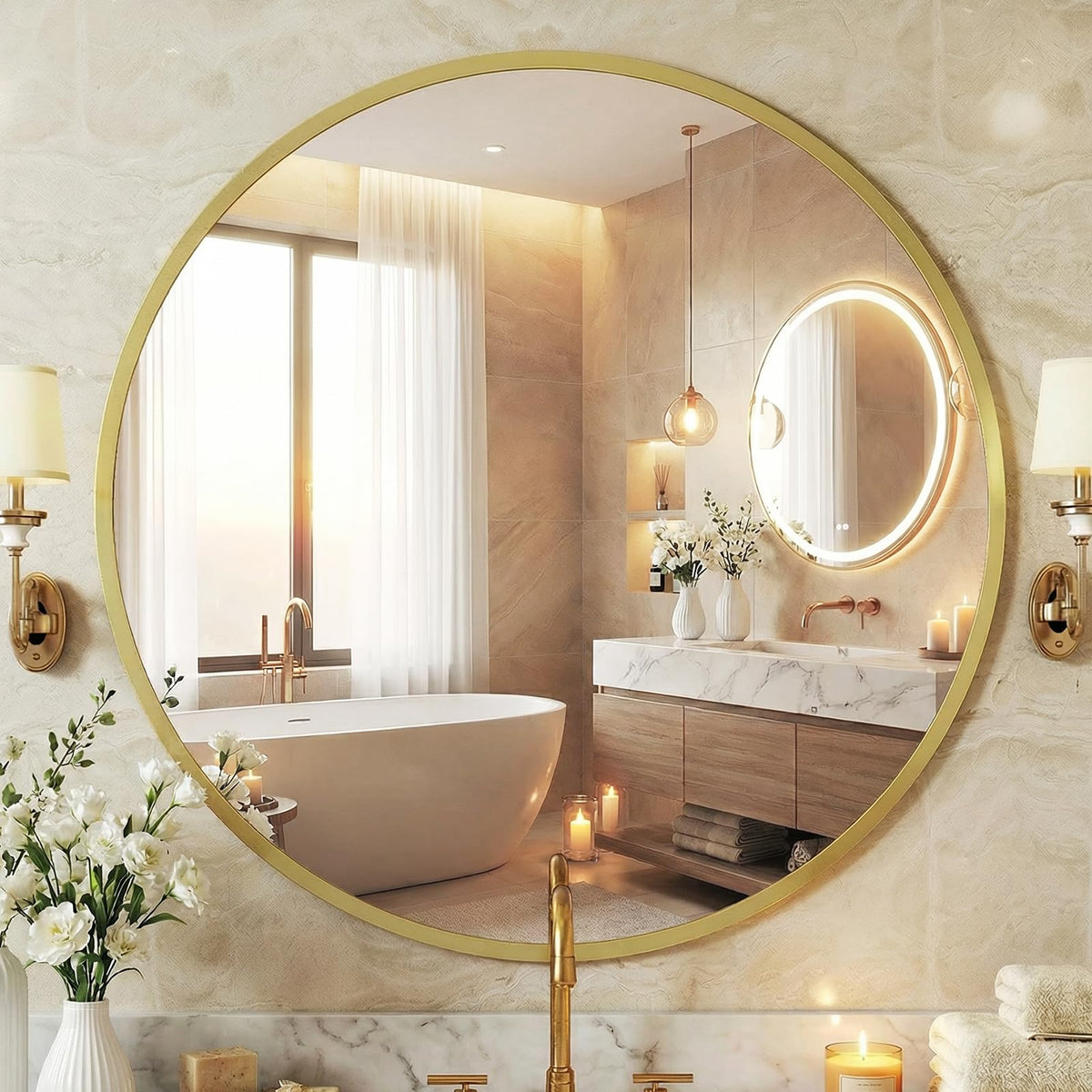 NEWBULIG 36 Inch Round Wall Mirror, Bathroom Mirrors for Over Sink