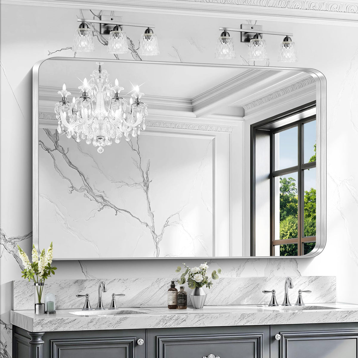 CIRCUMI Arched Wall Mirror, 36"x48" Black Arched Mirror for Bathroom