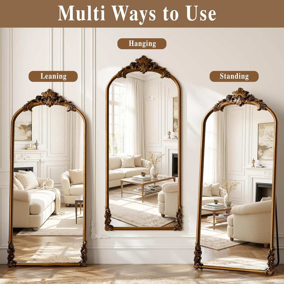 71"x32" Bronze Vintage Arched Full Length Mirror with Carved
