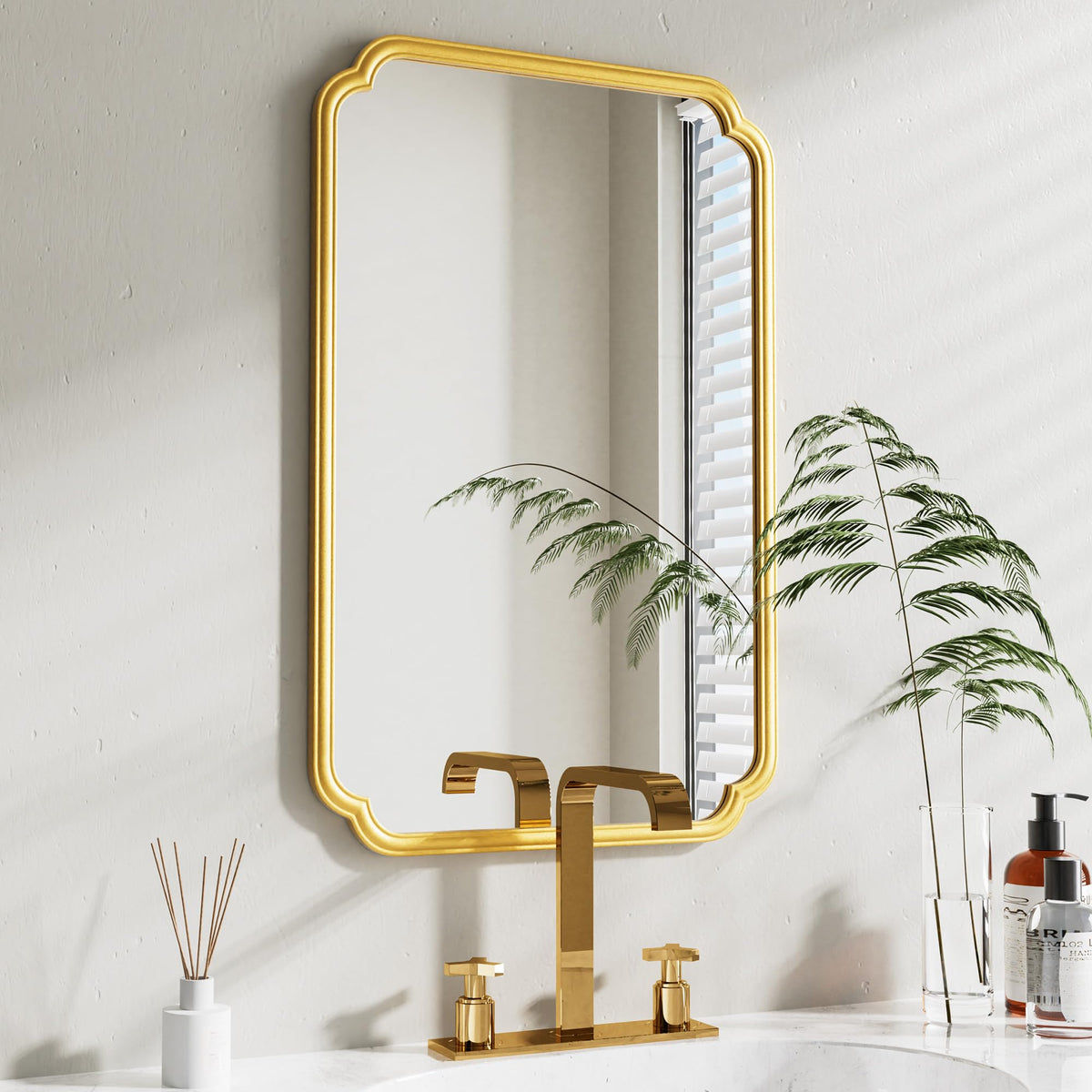 Ferytange 48"x16" Gold Door Mirror Full Length Over The Door with Non-Rusting Metal Frame, Modern Full Body Mirror Bedroom Closet Bathroom