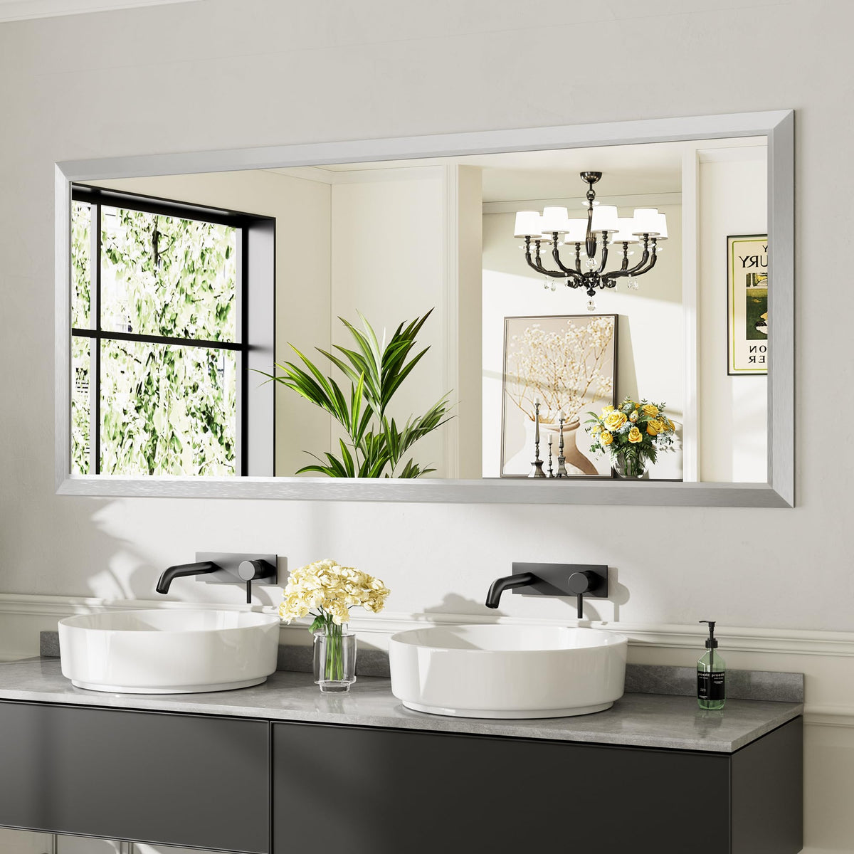 Briivue Black Metal Framed Bathroom Wall Mirror, 40x30 Inch