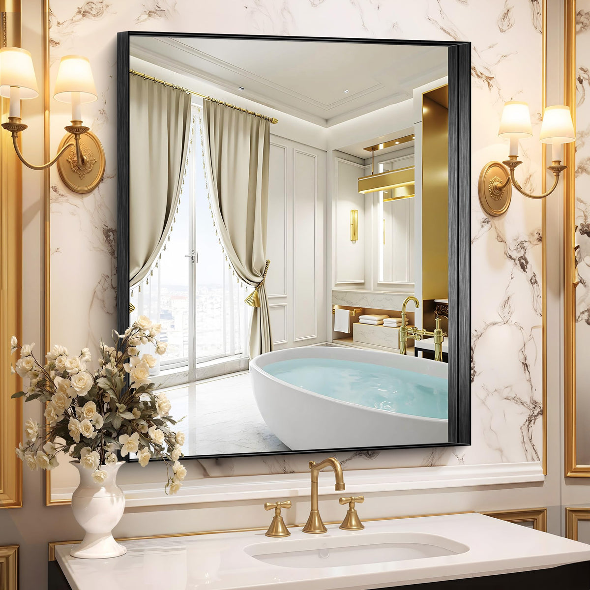 CIRCUMI Arched Wall Mirror, 36"x48" Black Arched Mirror for Bathroom