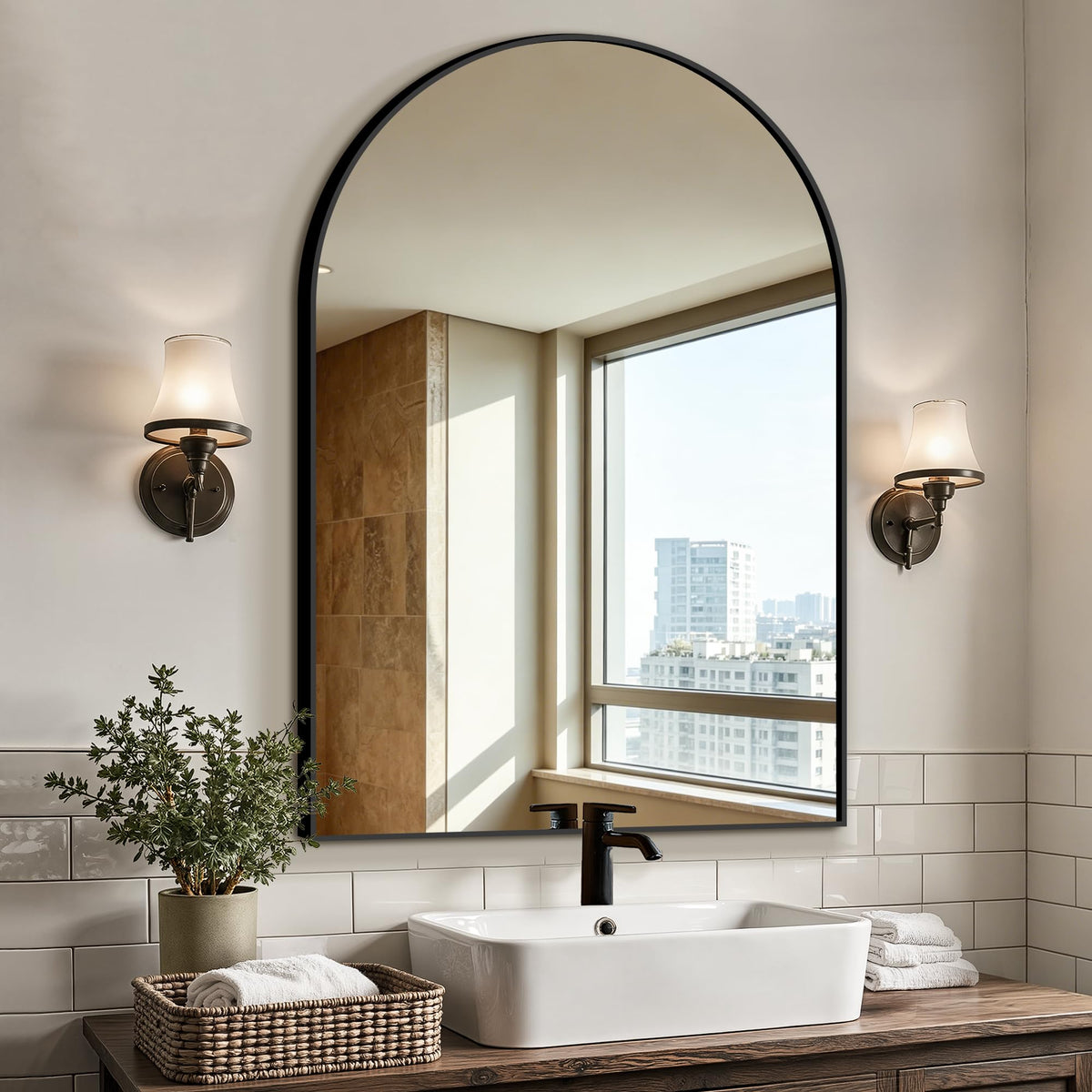 Arched Bathroom Vanity Mirror for Over Sink, 2 Pack 30”x20”, Black