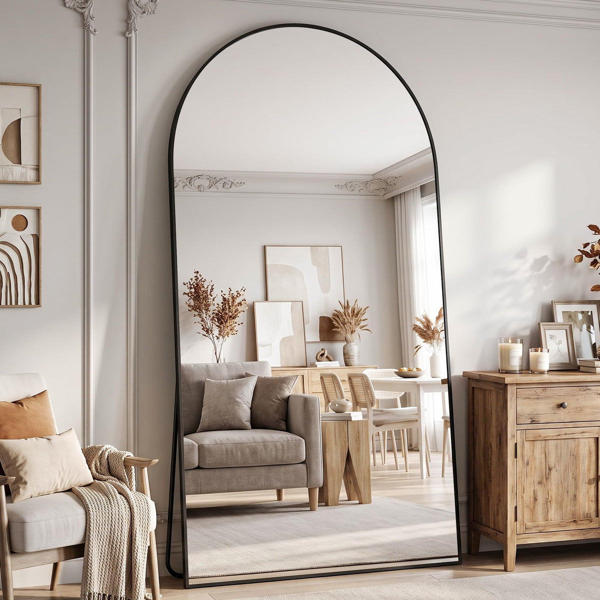 76"x34" Arched Full Length Mirror, Large Floor Mirror, Black