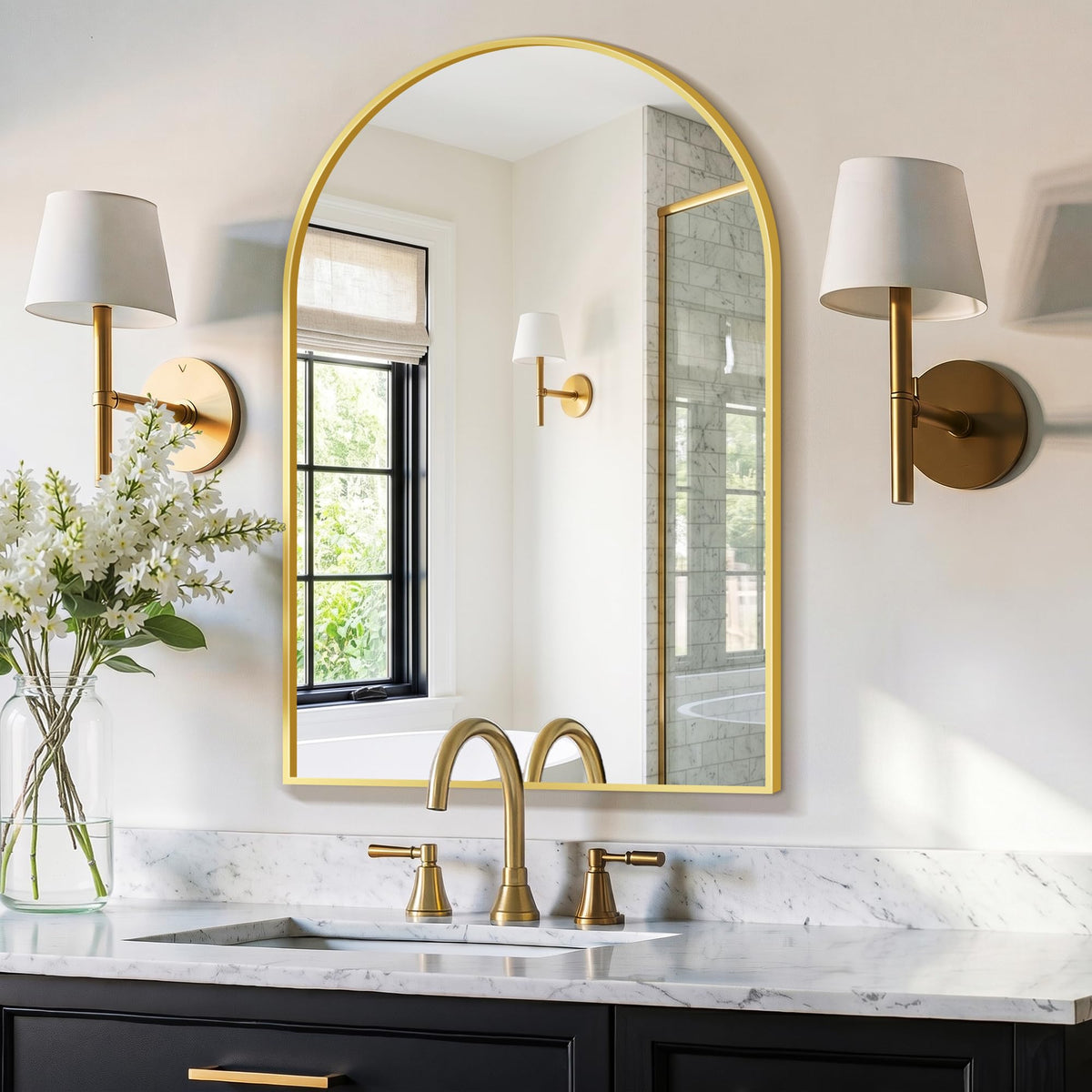 FGU Arched Bathroom Mirror for Over Sink 2 Pack 38"x26" Black Vanity Mirror