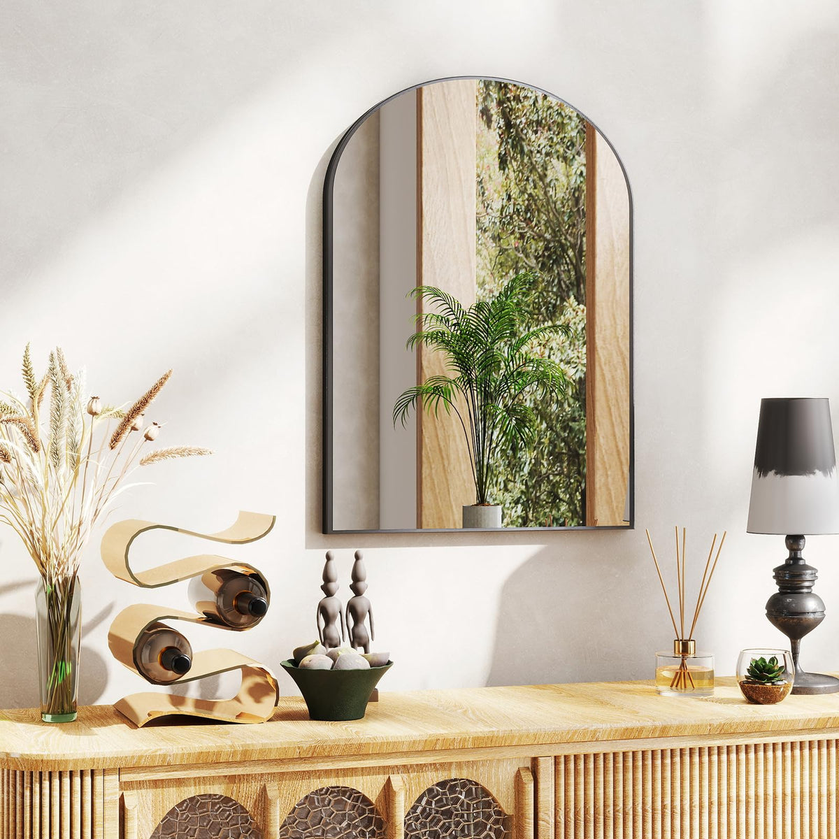 20 Inch Black Round Bathroom Wall Mirror, Round Mirrors for Wall Decor, Circle Mirror for with HD Shatter-Proof Glass for Entryway, Living Room, Bedroom, Dressing Room, Home Decor