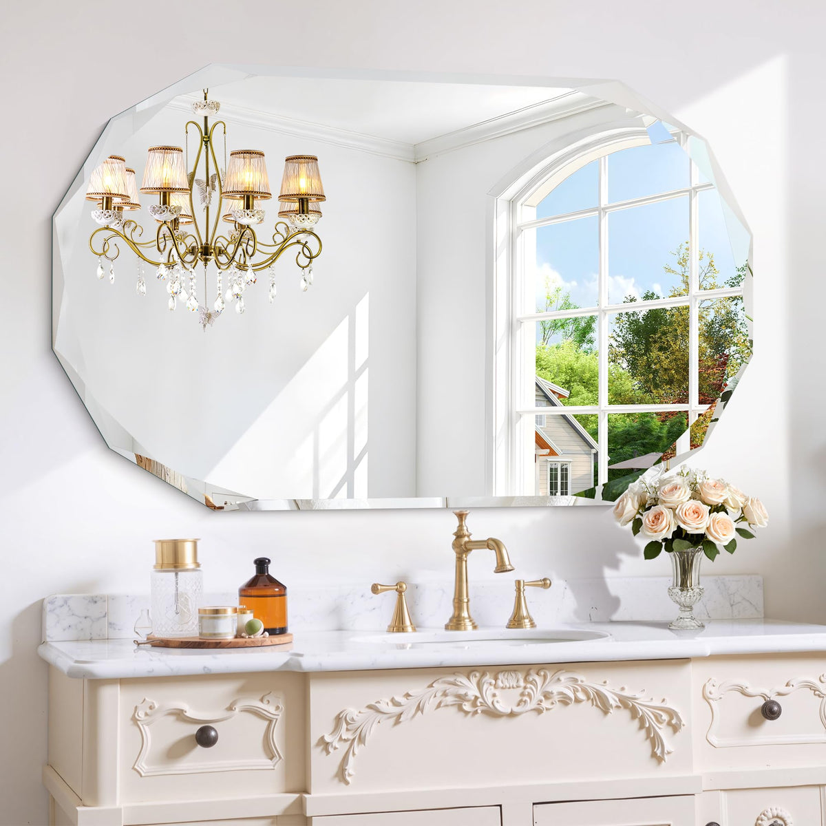 GLASHOM Frameless Bathroom Mirror, 30x40 inch Frameless Wall Mirrors Beveled Edge Wall Mounted, Oval Mirror for Bathroom, Living Room, Over Sink, Entryway Mirror Horizontal or Vertical