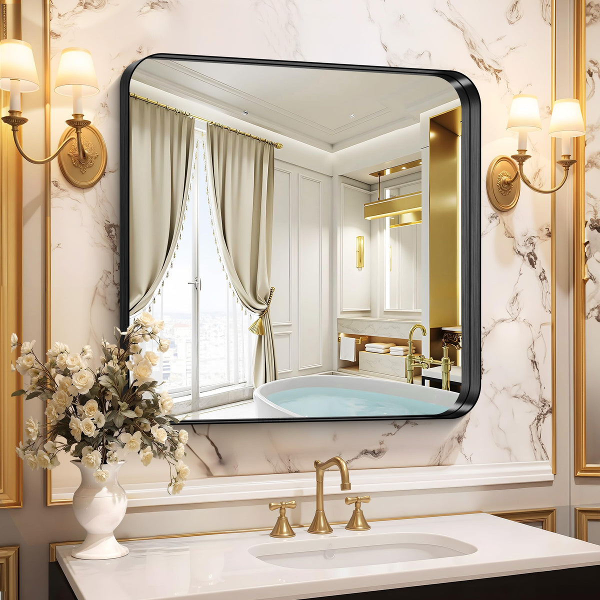 CIRCUMI Arched Wall Mirror, 36"x48" Black Arched Mirror for Bathroom