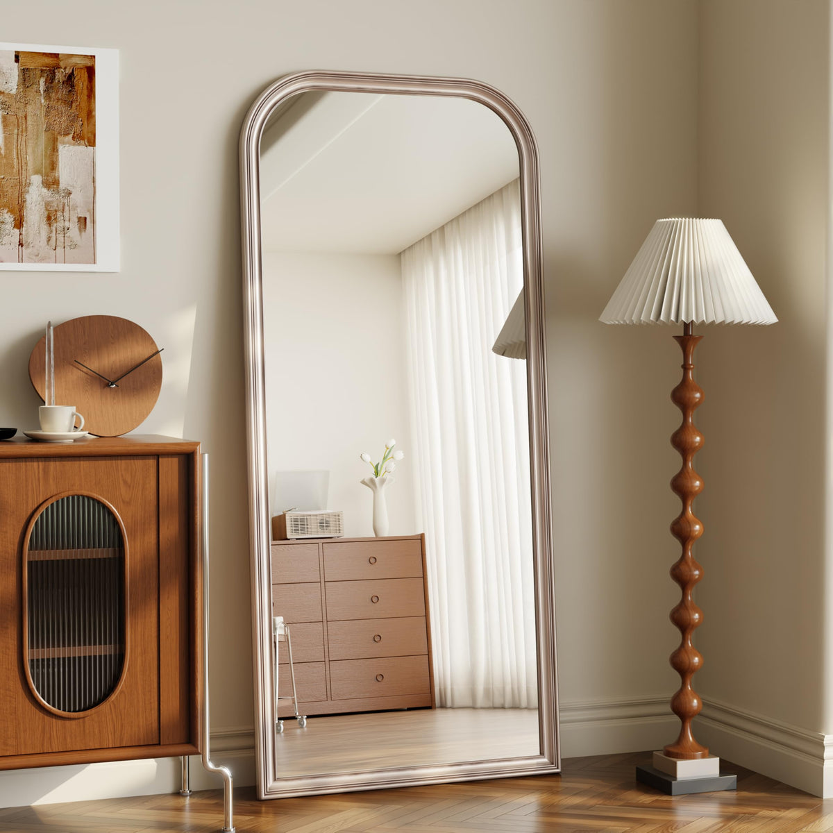 28"×69" Rounded Top Large Full Length Mirror, Arched Vintage Floor Stangding Body Mirror - PU Frame, Wall Mounted Hanging Leaning Antique Decor for Dressing Room, Entryway, Bedroom, Gold