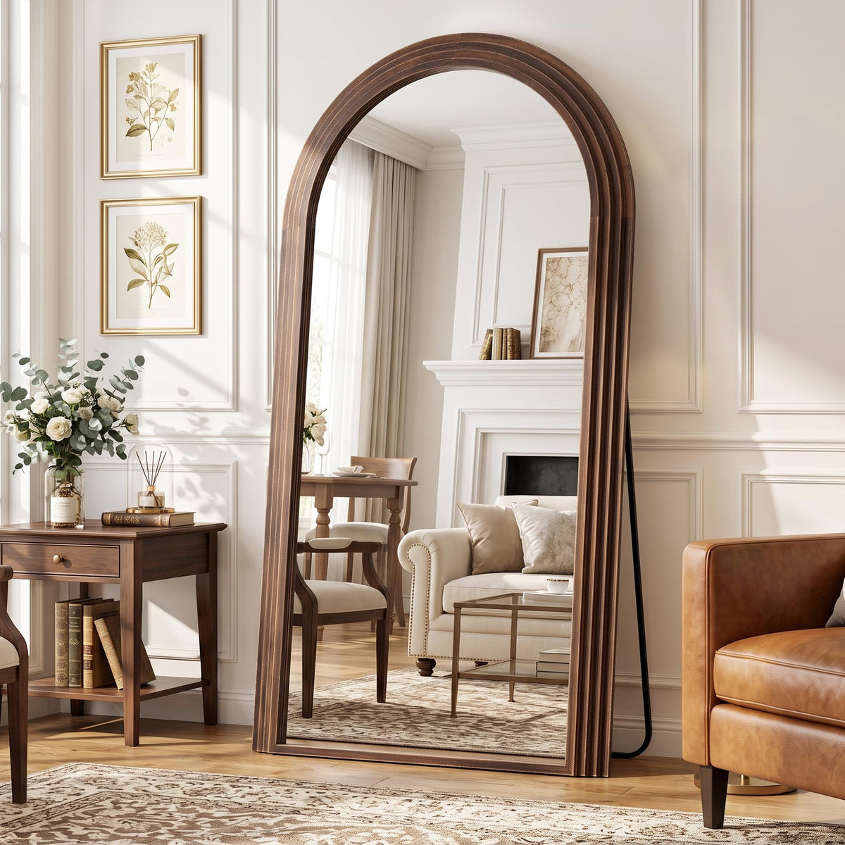82"x44" Arched Full Length Mirror with Wide Wood Frame,Natural Wood