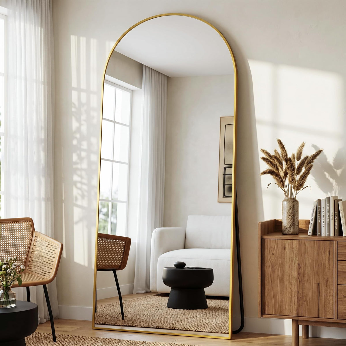 Suidia 71"x28" Arched Full Length Mirror with Stand, Black Floor Mirror
