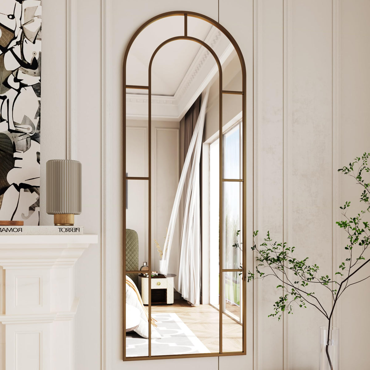 AUYHM Nano Glass Oversized Mirror Full Length 28"x71",Arched Floor Mirror,Vintage Floor Mirrors, Window Mirrors,Standing Full Length Mirror (Antique)