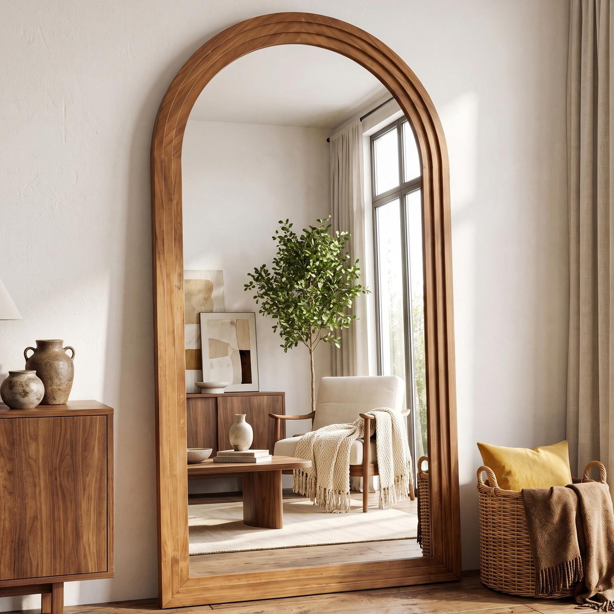 71"x32" Full Length Mirror, Large Wood Floor Mirror, Brown
