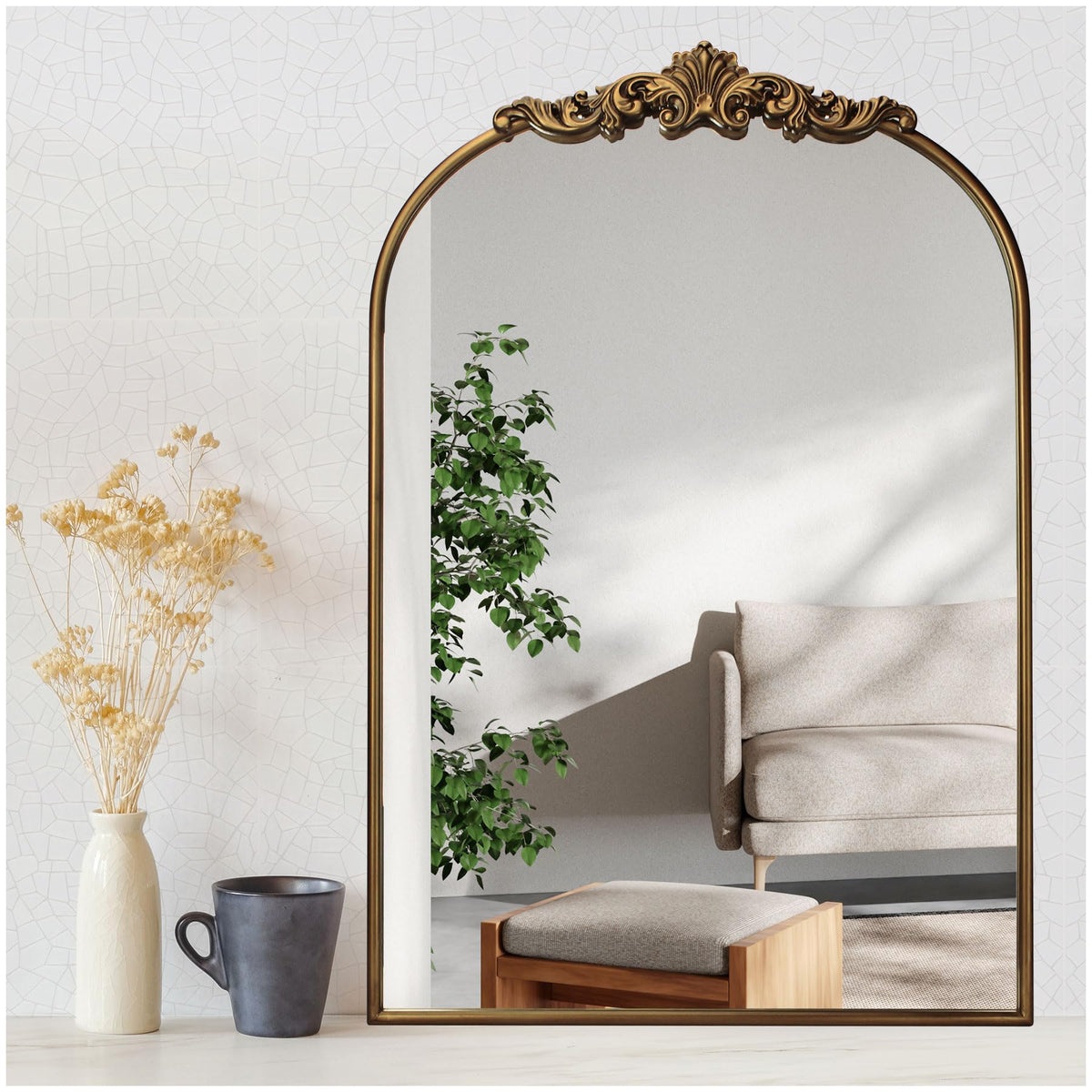 Vintage Gold Mirror 36"X30" Arched Antique Wall Mirror