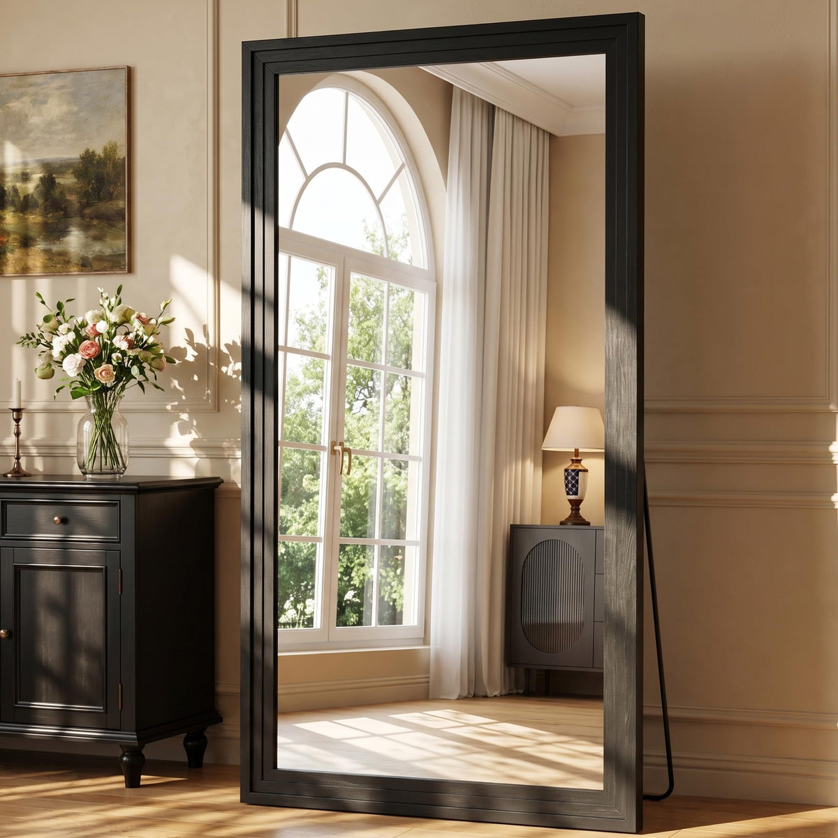 71"x32" Full Length Mirror, Large Wood Floor Mirror, Brown