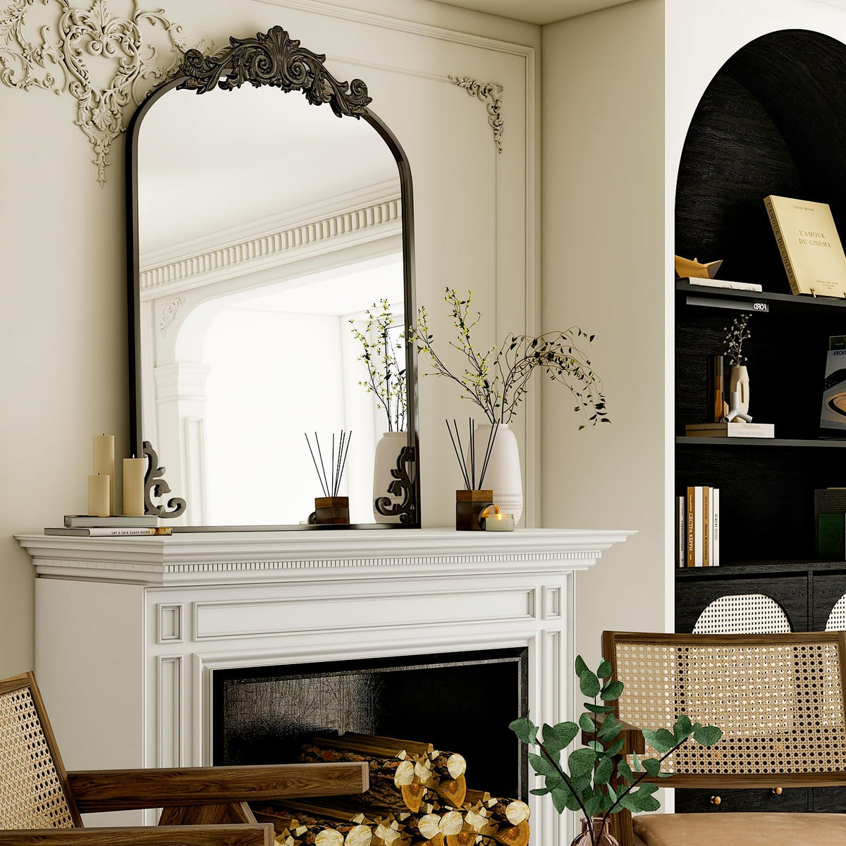 GLSLAND Arched Full Length Mirror,64"x21" Vintage Carved Floor Mirror Gold