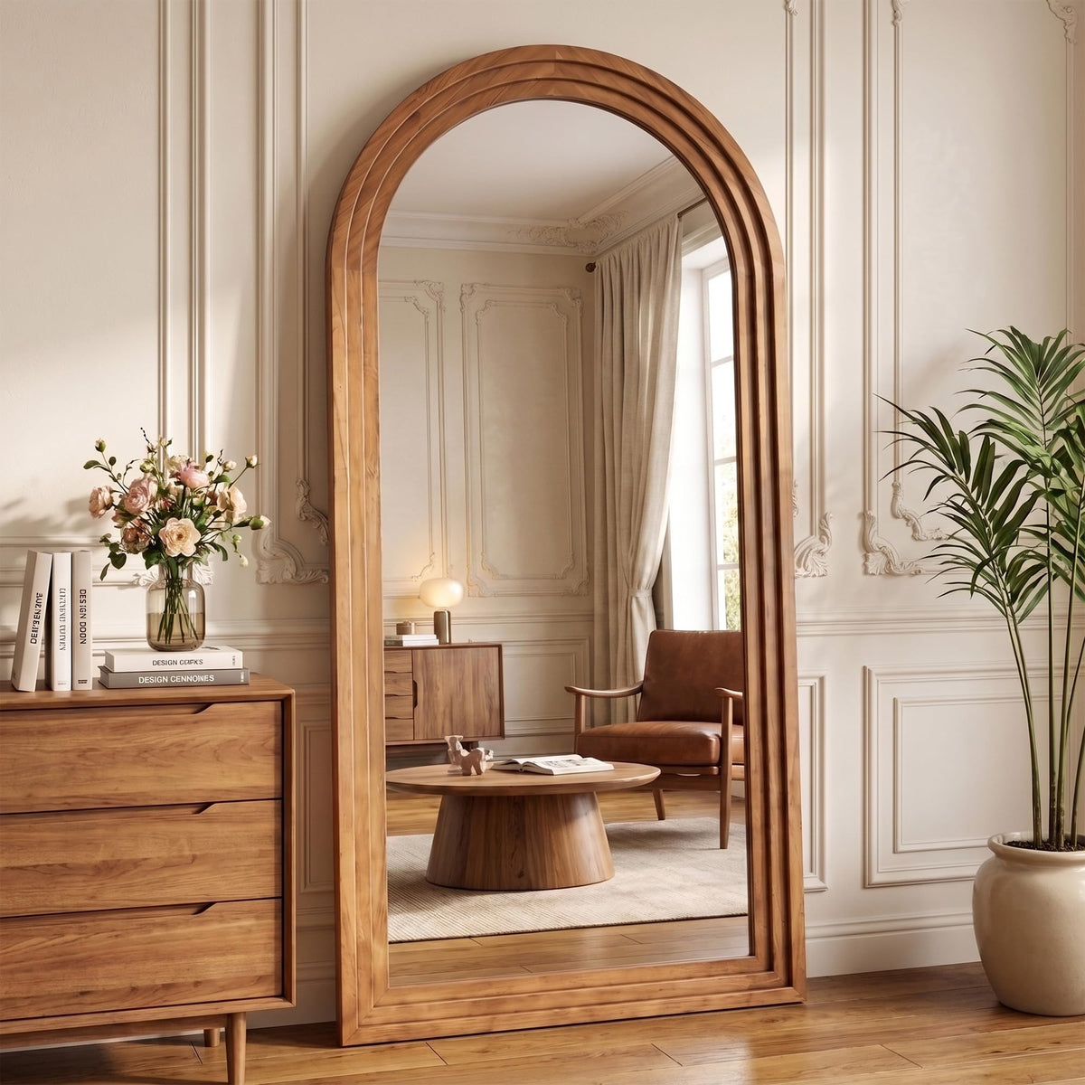 71"x32" Full Length Mirror, Large Wood Floor Mirror, Brown