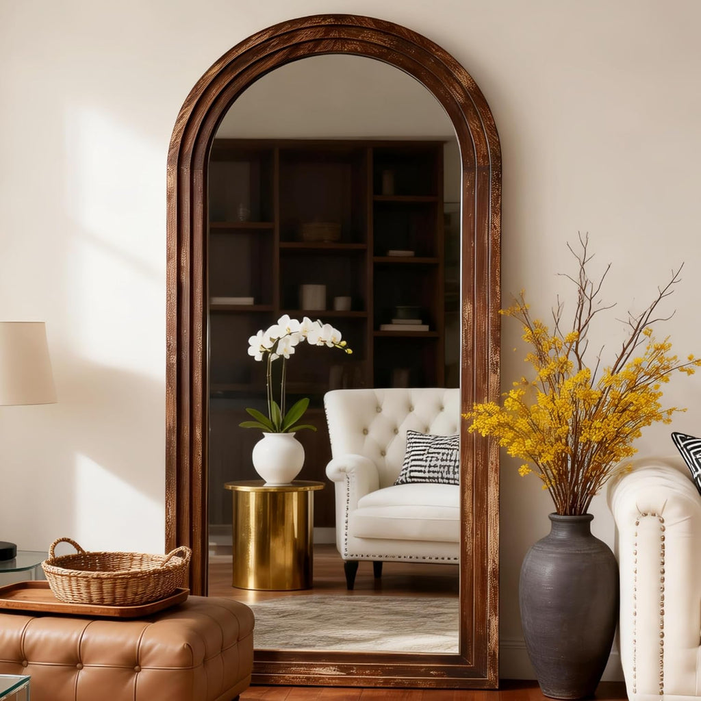 Arched Full Length Mirror, 71"x32" Floor Mirror, Walnut