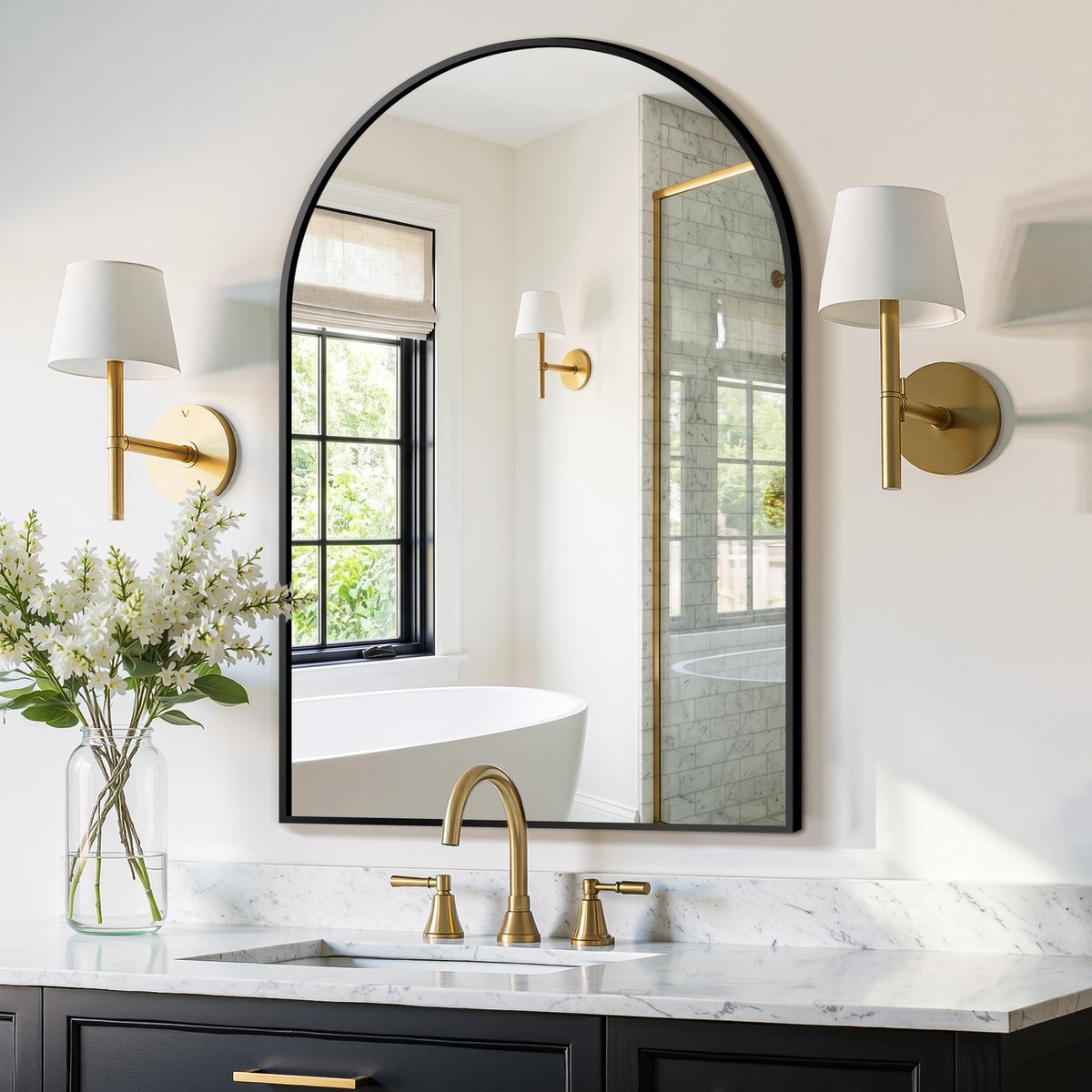 FGU Arched Bathroom Mirror for Over Sink 2 Pack 38"x26" Black Vanity Mirror