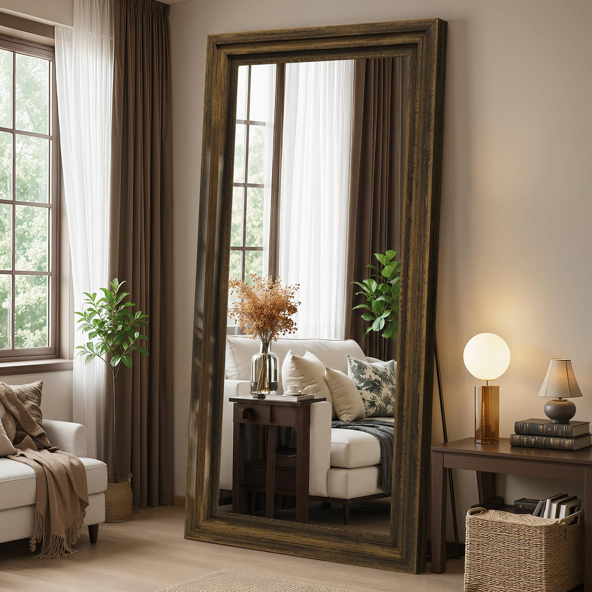 Wood Full Length Mirror 71"x30", Large Solid Wood Frame Floor Mirror