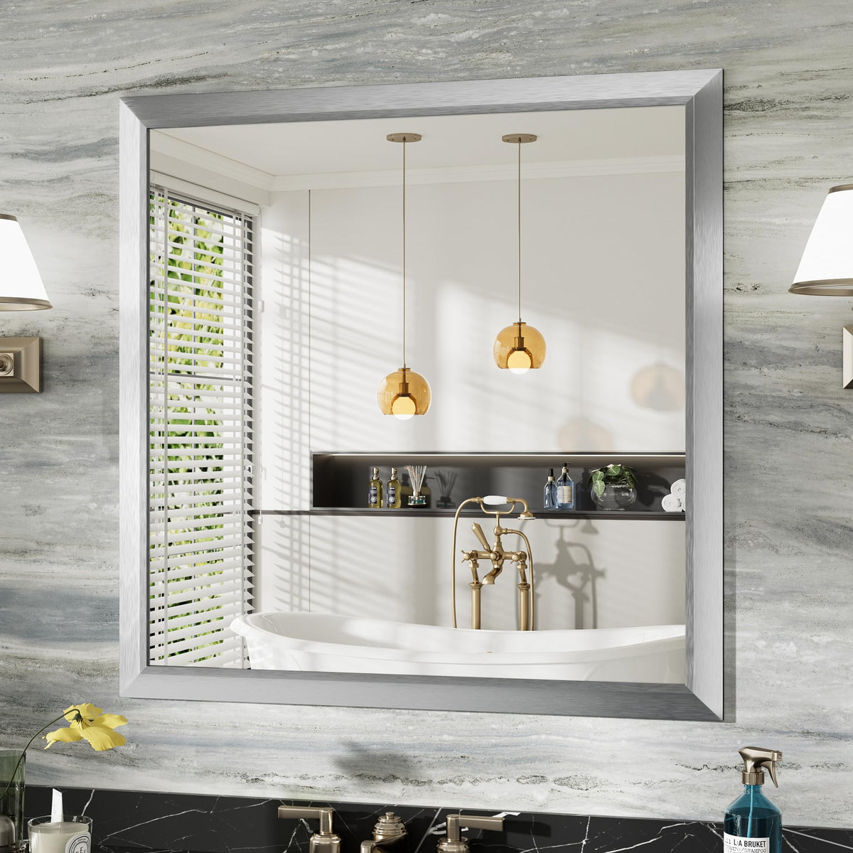 Briivue Black Metal Framed Bathroom Wall Mirror, 40x30 Inch