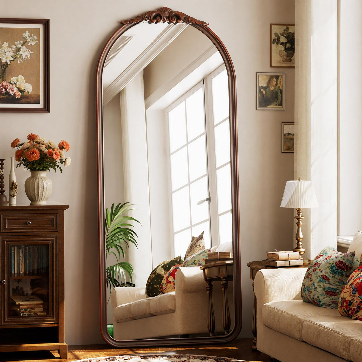 Arched Mirror Full Length 71 X 30 Wood Nature Walnut Light Brown