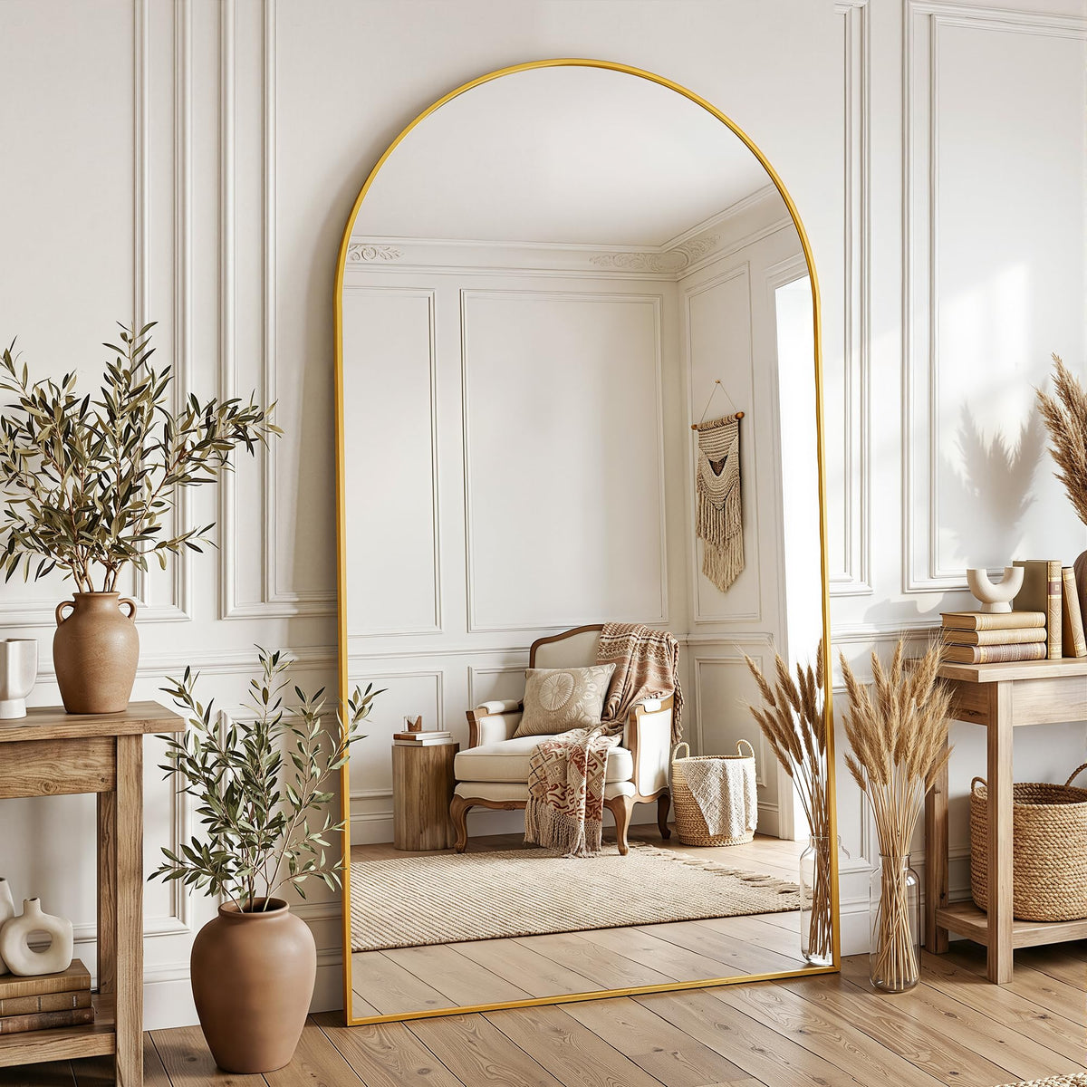 Full Length Mirror, 76"x34" Arched Floor Mirror, Gold