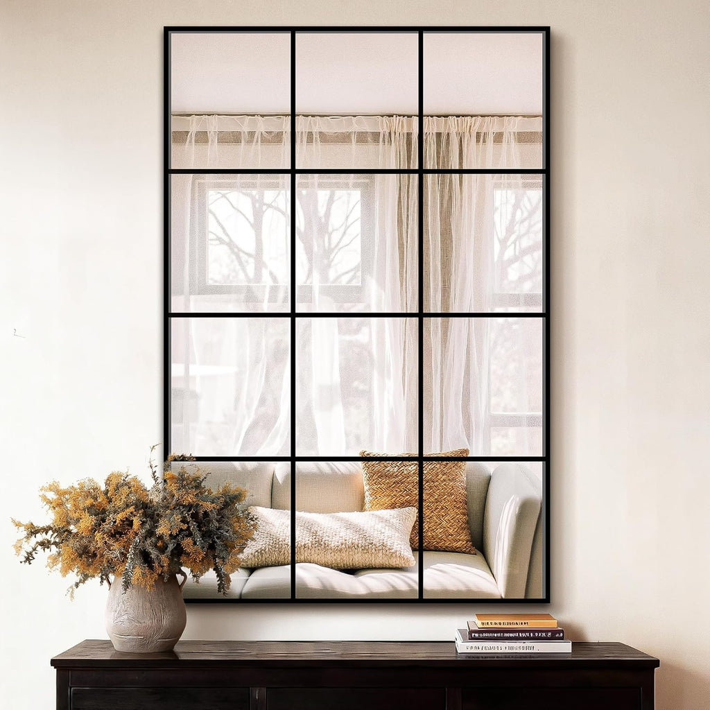 Window Pane Wall Mirror 24"x36" Black