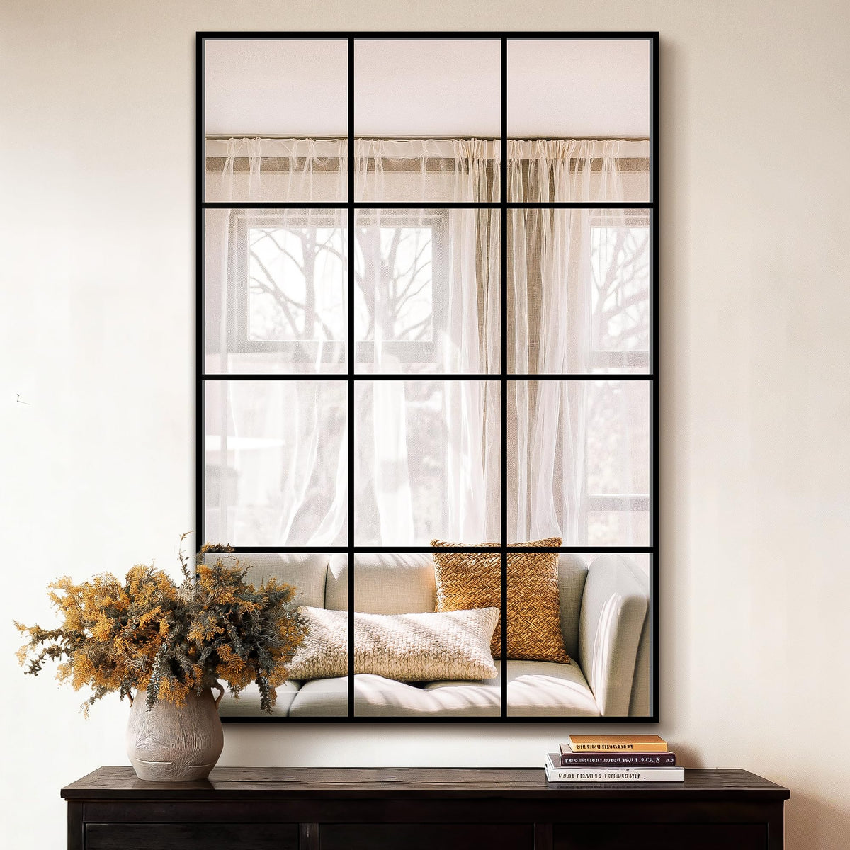 Window Pane Wall Mirror 24"x36" Black