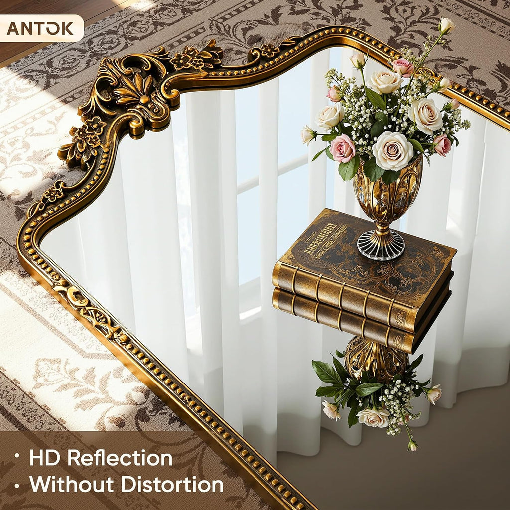 Antok 70"x28" Retro Full Length Mirror, Ornate Carved Floor Body Mirror