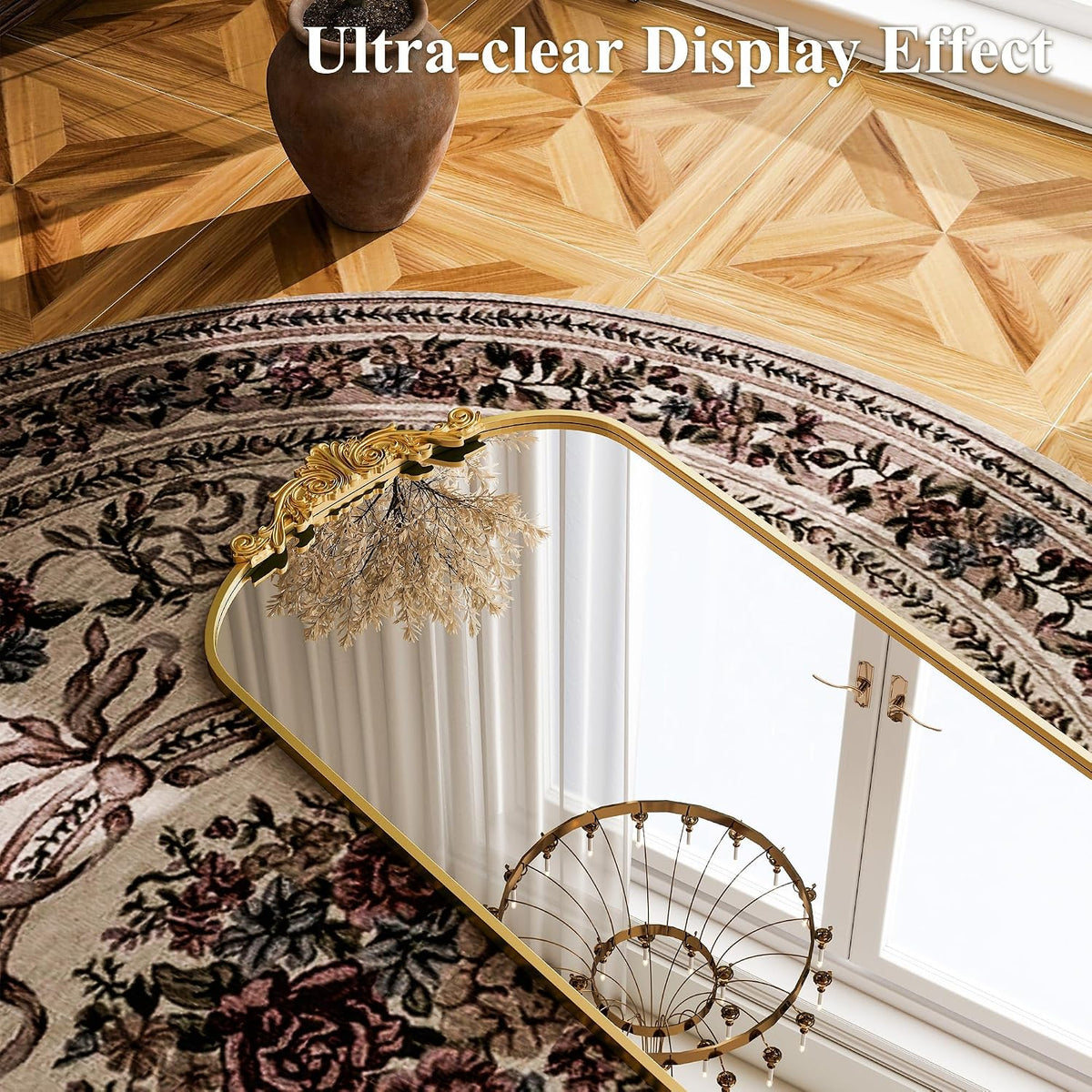 GLSLAND Arched Full Length Mirror,64"x21" Vintage Carved Floor Mirror Gold
