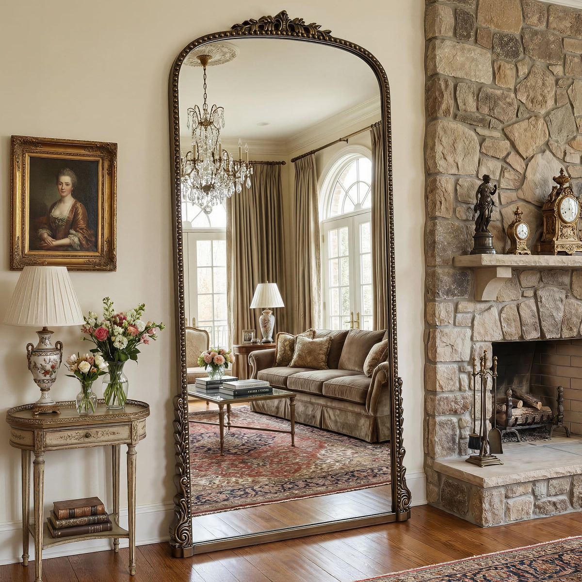 Antok 70"x28" Retro Full Length Mirror, Ornate Carved Floor Body Mirror