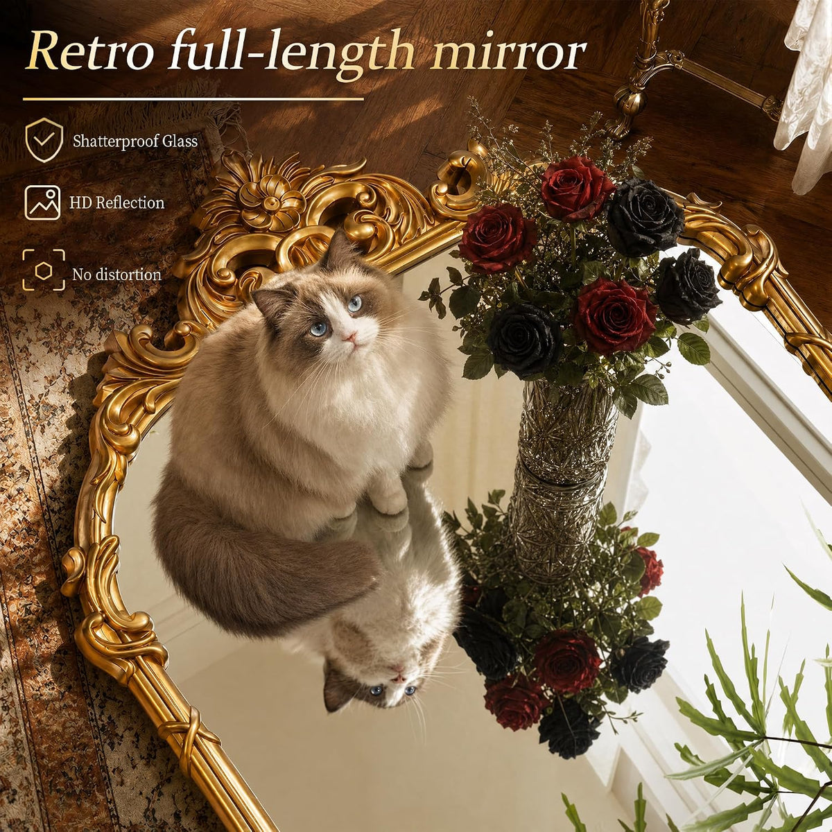 69"x28" Antique Gold Arched Vintage Floor Mirror with PU Frame