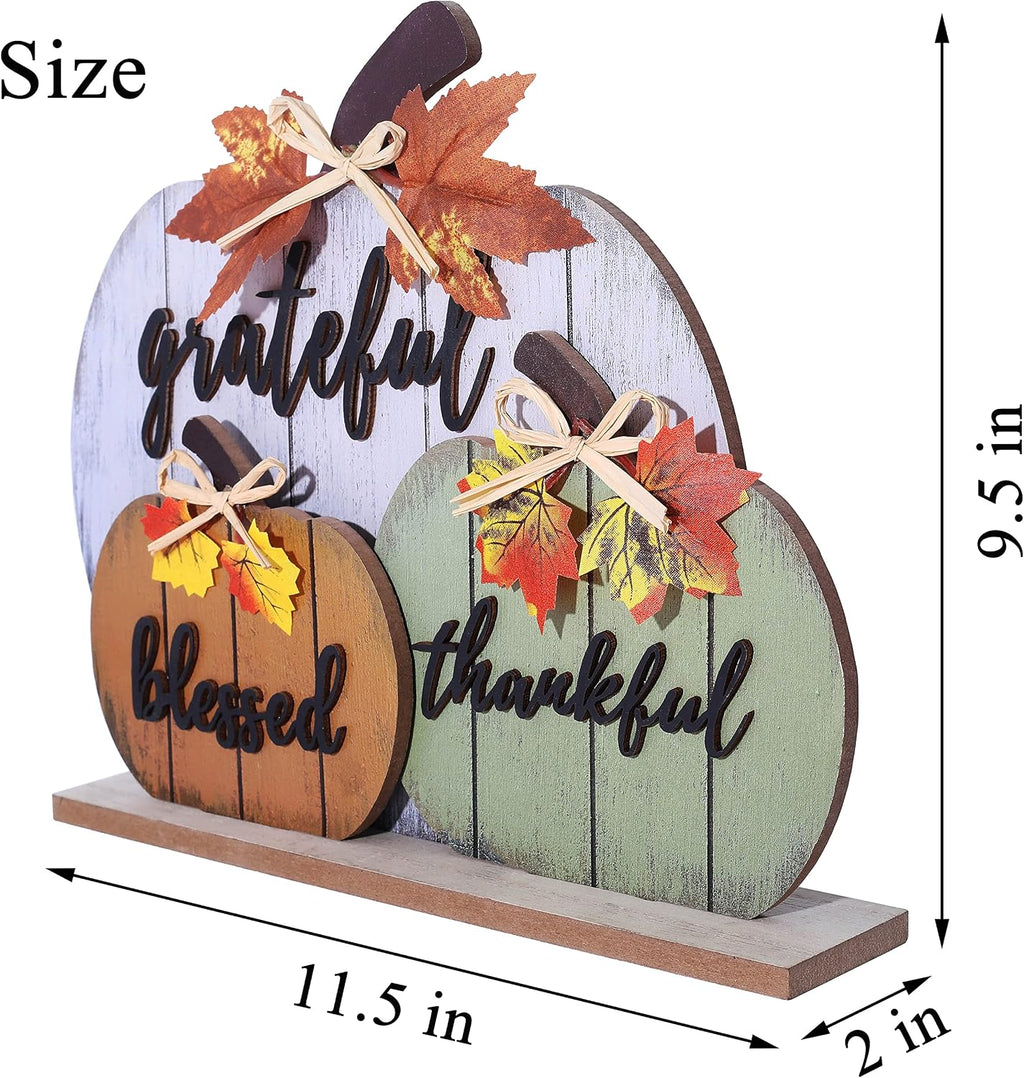 CYNOSA Fall Decorations for Home Blessed Grateful Thankful Fall Decor Wooden Pumpkin Tabletop Signs for Home Thanksgiving Farmhouse Living Room Harvest Autumn Decor