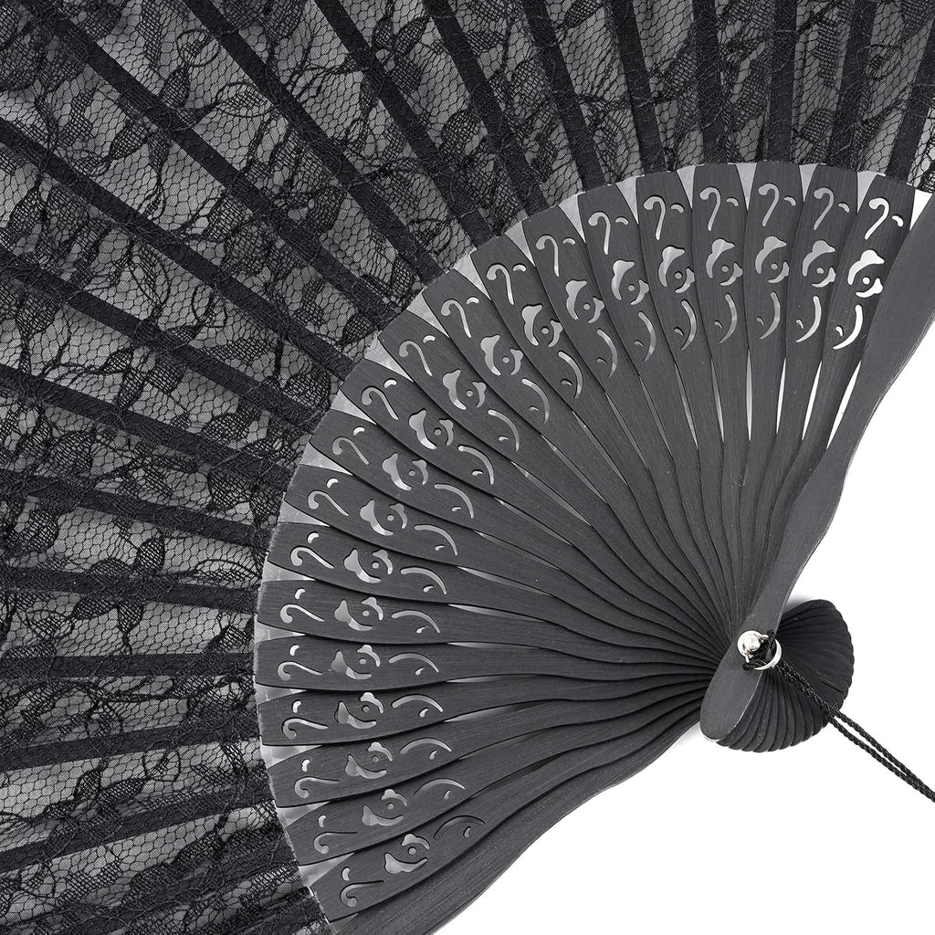 choyaxo Black Lace Handheld Fan Bamboo Folding Fan