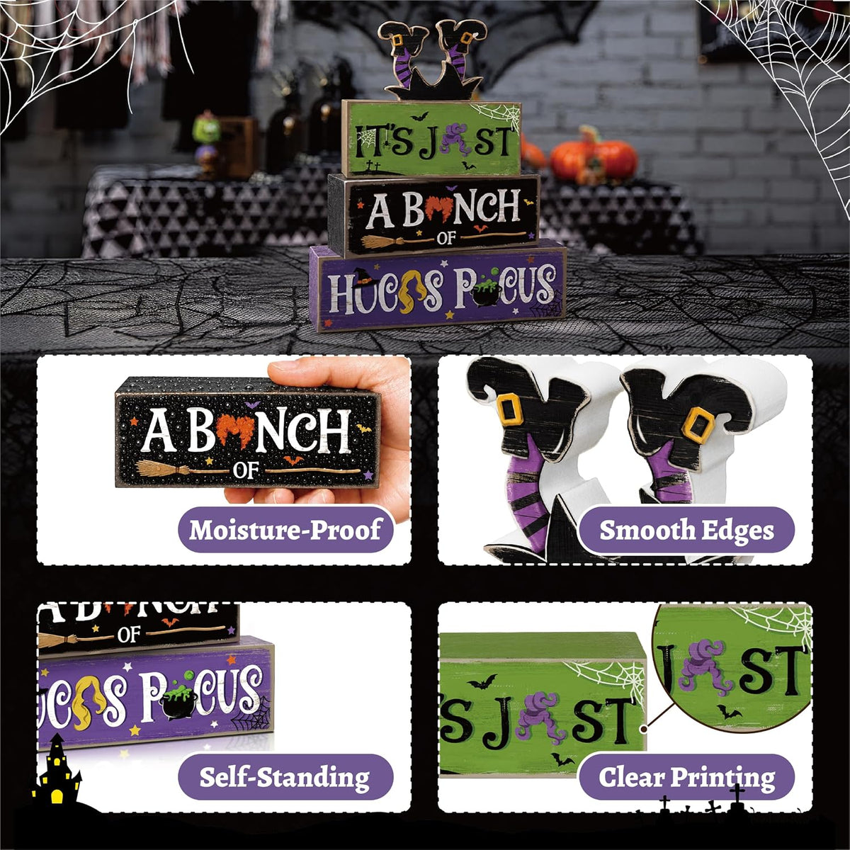 Hocus Pocus Decor, Vintage Halloween Decorations Indoor Table Sign for Home