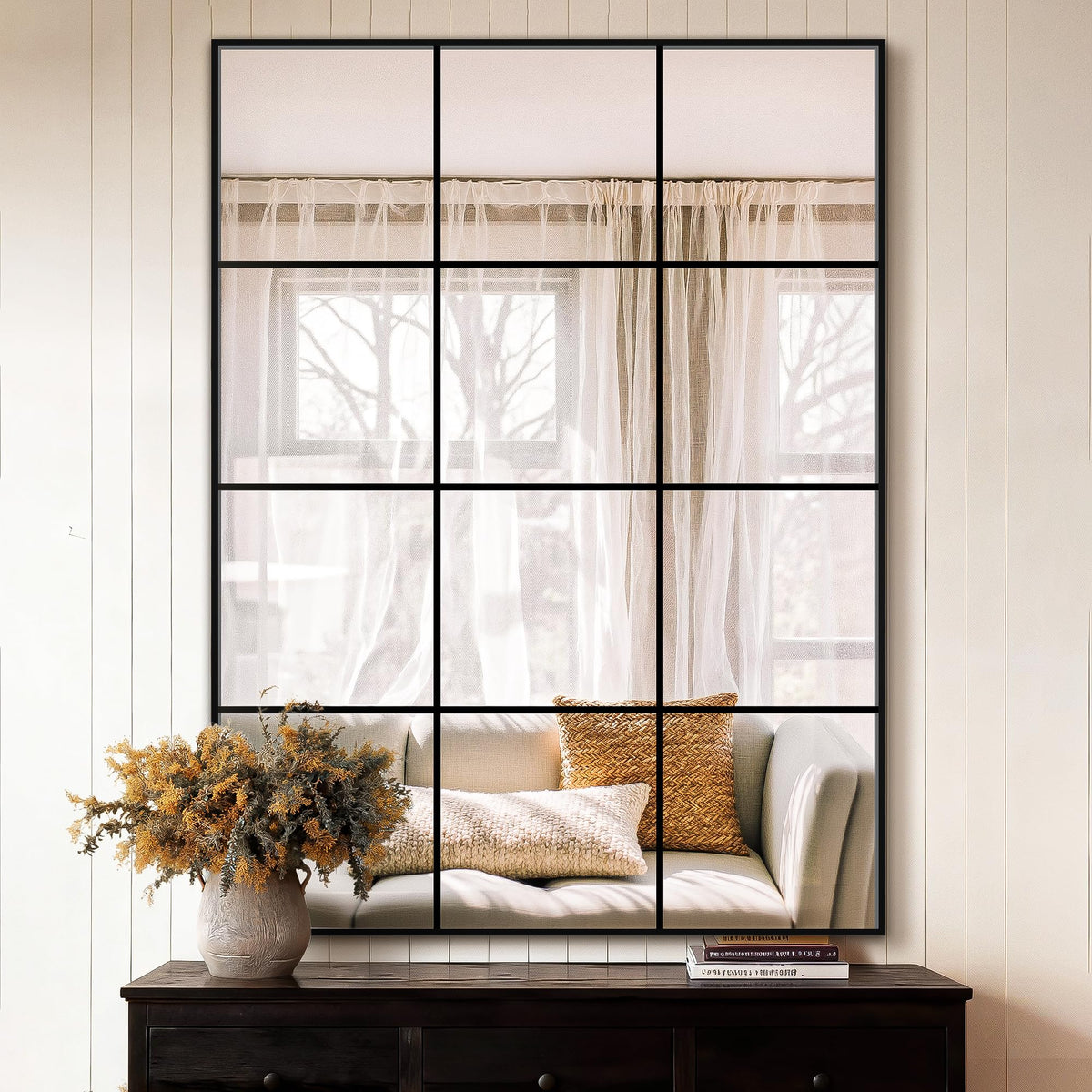 Window Pane Wall Mirror 24"x36" Black