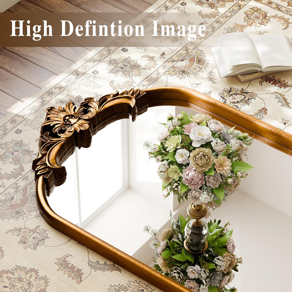 71"x32" Bronze Vintage Arched Full Length Mirror with Carved