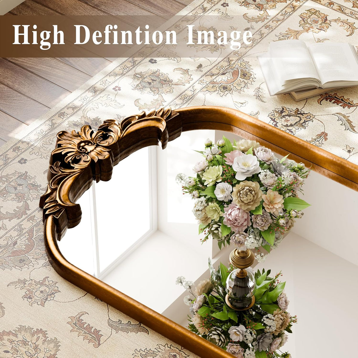 71"x32" Bronze Vintage Arched Full Length Mirror with Carved