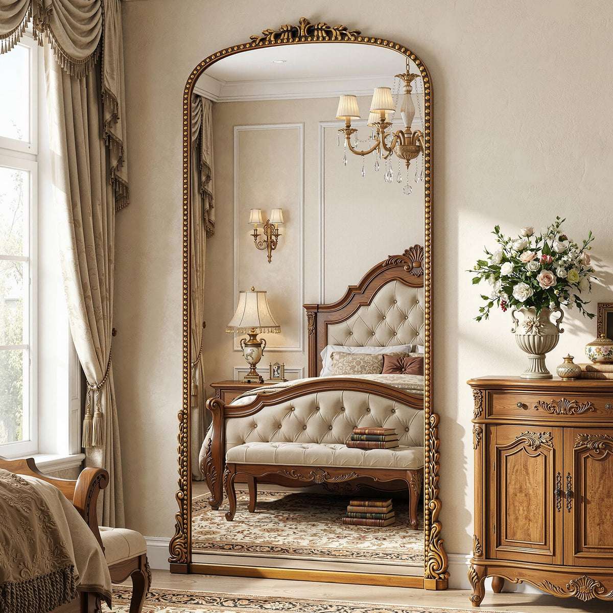 Antok 70"x28" Retro Full Length Mirror, Ornate Carved Floor Body Mirror