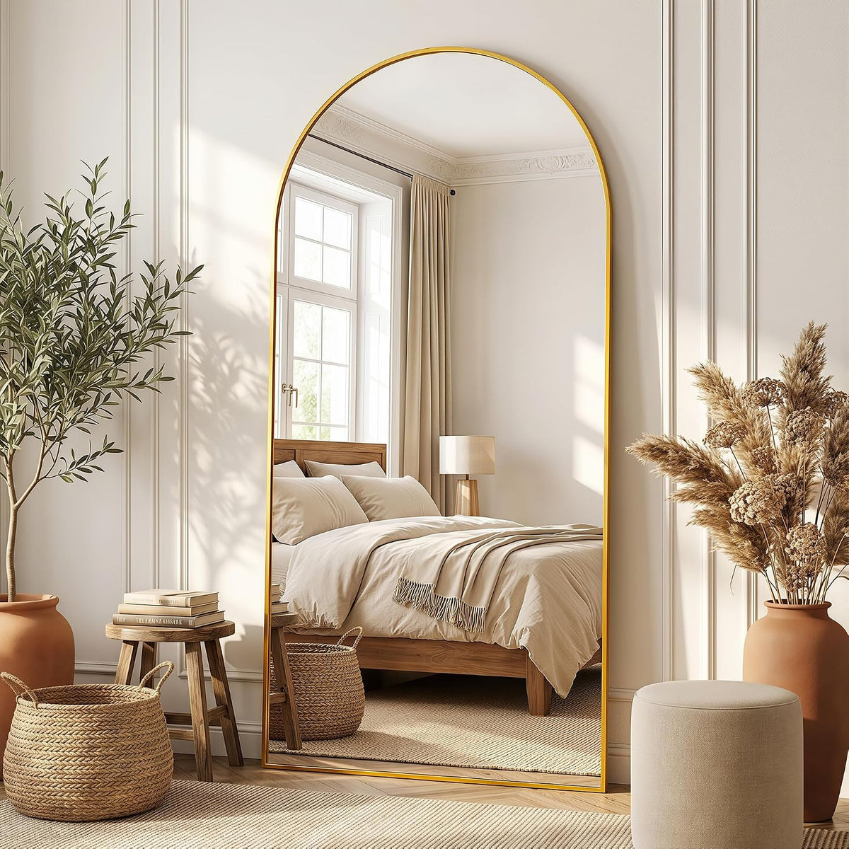 Full Length Mirror, 76"x34" Arched Floor Mirror, Gold