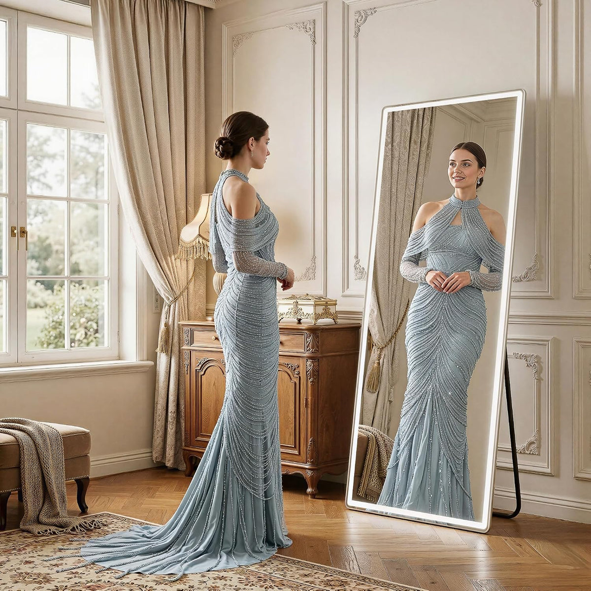 Full Length Mirror with Lights, 71" x 26" LED Floor Mirror, Full Body Dressing Standing Mirrors with Dimming & 3 Color Lighting, Hanging Mounted Mirrors for Living Room Bedroom Cloakroom