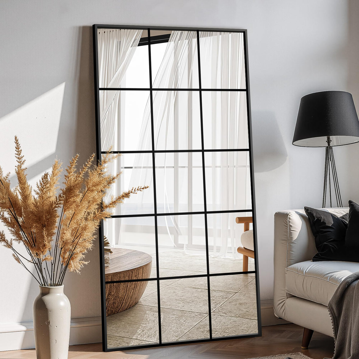 Window Pane Wall Mirror 24"x36" Black