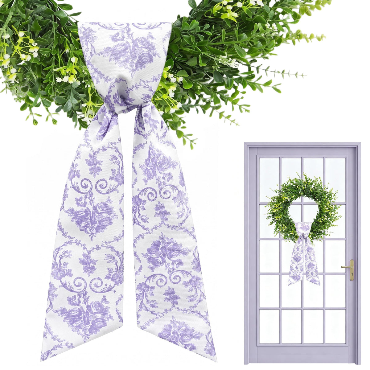 2 Pcs White Wreath Sash for Front Door, Embroidery Blank Wreath Sashes, Textured Twill Finish Sash Ribbon Accessories for Flower Bouquet Garland Yard Doorway Wedding Xmas, 4.9 x 57 Inches