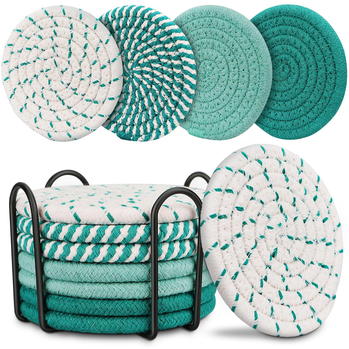 Coasters for Drinks, Coasters Set of 4 - Color, 8 Pack Coaster Set, Boho Coaster with Holder, Coffee Table Decor, Living Room Decor, Kitchen Table Decor