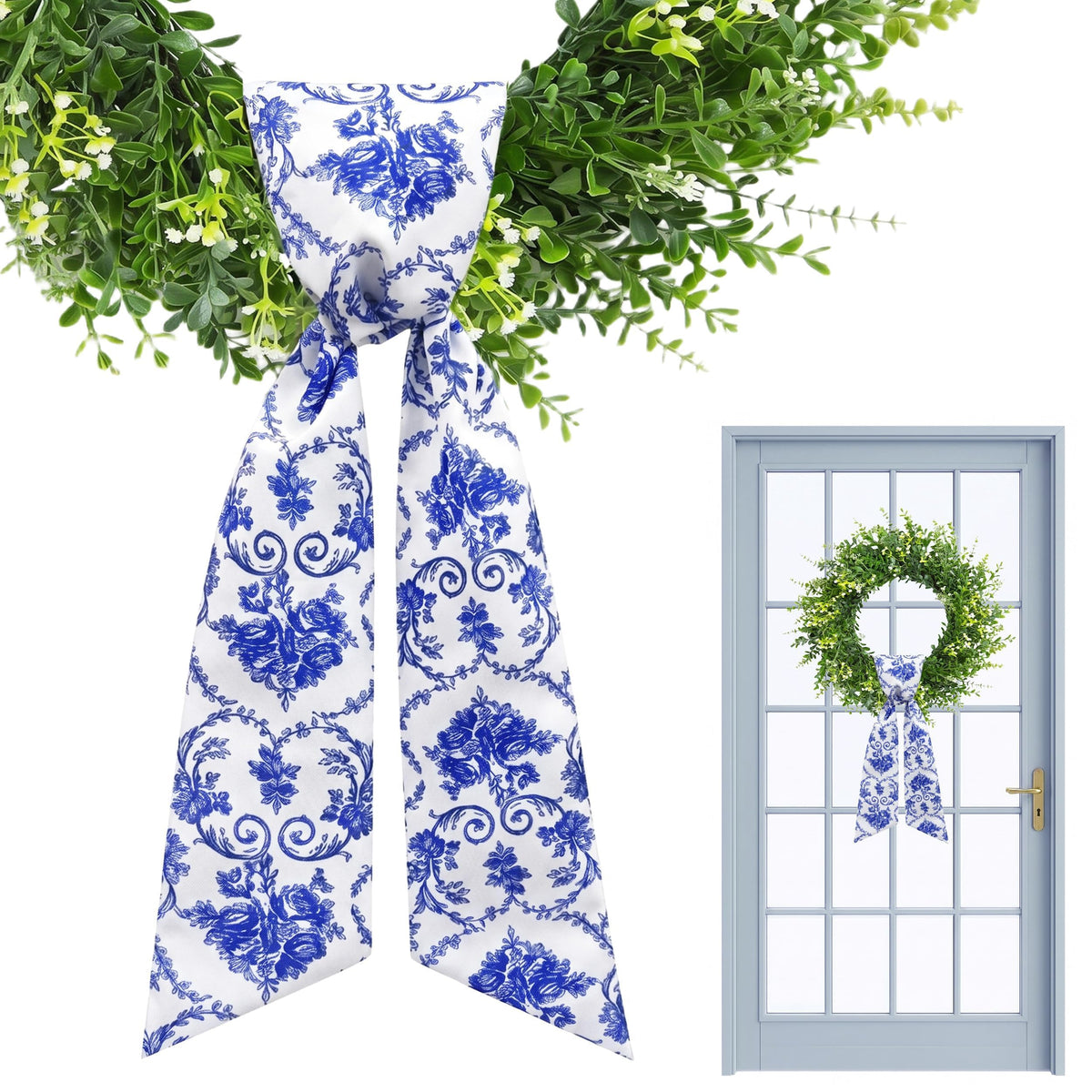 2 Pcs White Wreath Sash for Front Door, Embroidery Blank Wreath Sashes, Textured Twill Finish Sash Ribbon Accessories for Flower Bouquet Garland Yard Doorway Wedding Xmas, 4.9 x 57 Inches