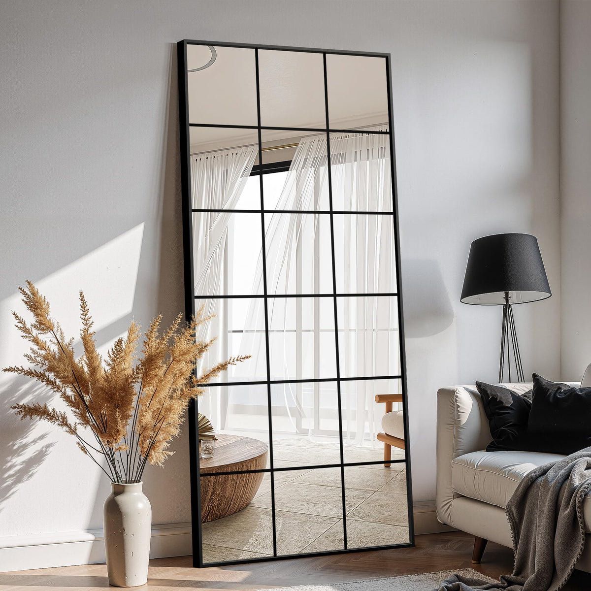 Window Pane Wall Mirror 24"x36" Black