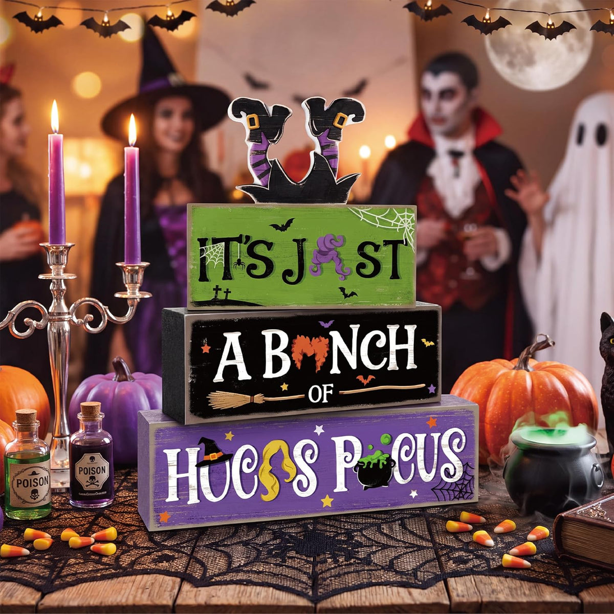 Hocus Pocus Decor, Vintage Halloween Decorations Indoor Table Sign for Home